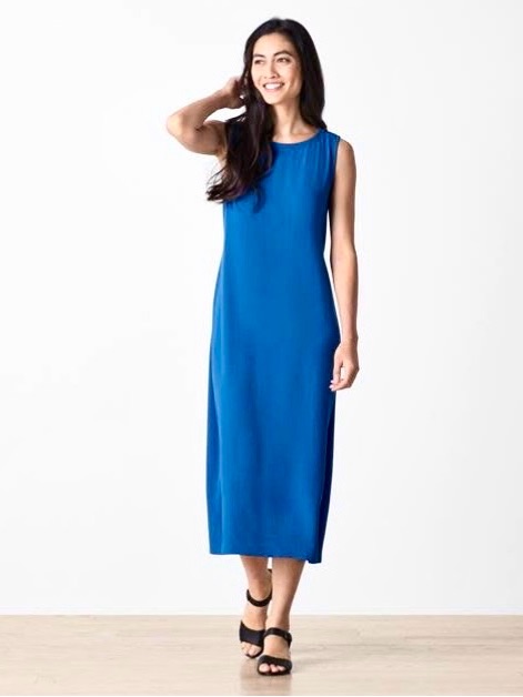 Eileen Fisher Silk Catalina Crepe Sleeveless Midi Dress Royal Blue M